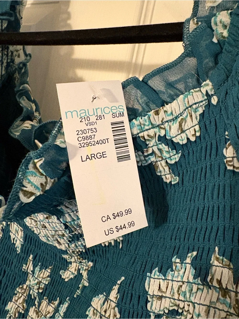 Maurices Teal Floral Midi Dress with Smocked Top